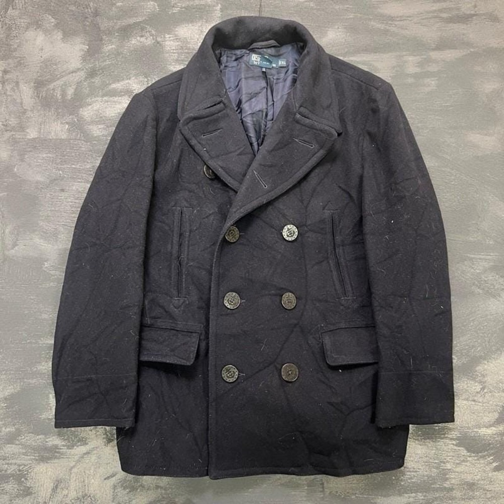 Vintage‎ Polo Ralph Lauren Pea Coat Mens XL Black 1990s US Navy Wool